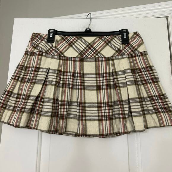 Mudd Y2K Cream Plaid Pleated Micro Mini Skirt Preppy Schoolgirl Coquette GrungeL - Picture 2 of 11